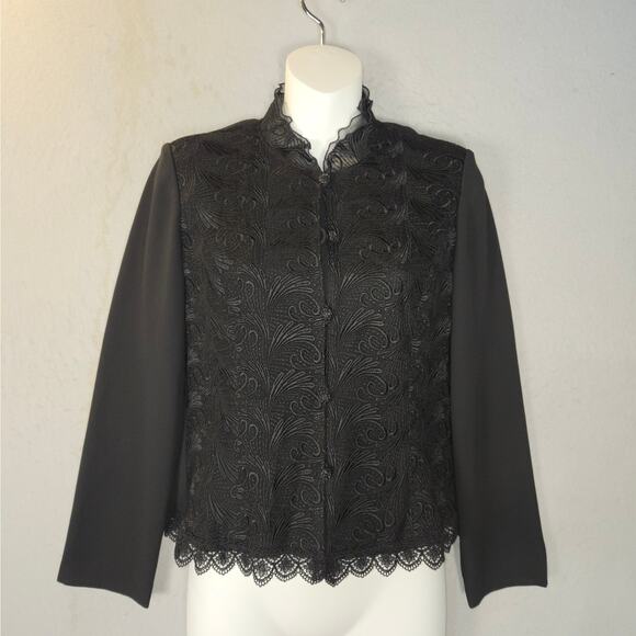 Julibone Womens Size 9 Blouse Black Neutral Career Embroidered Goth Whimsigoth - Picture 1 of 13